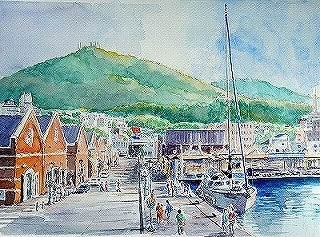 春、新緑と未だ雪深い信州の山々（透明水彩風景画） Fresh green